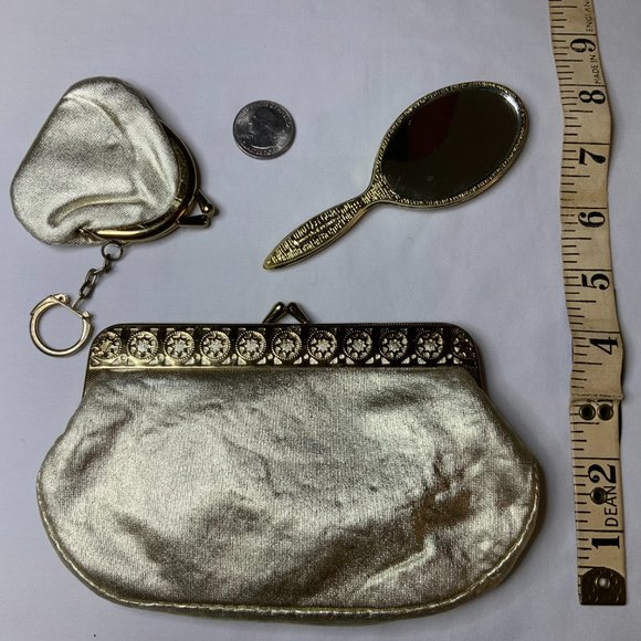 Gold Tone Fabric Evening  Bag with Kiss Lock - Picture 1 of 2